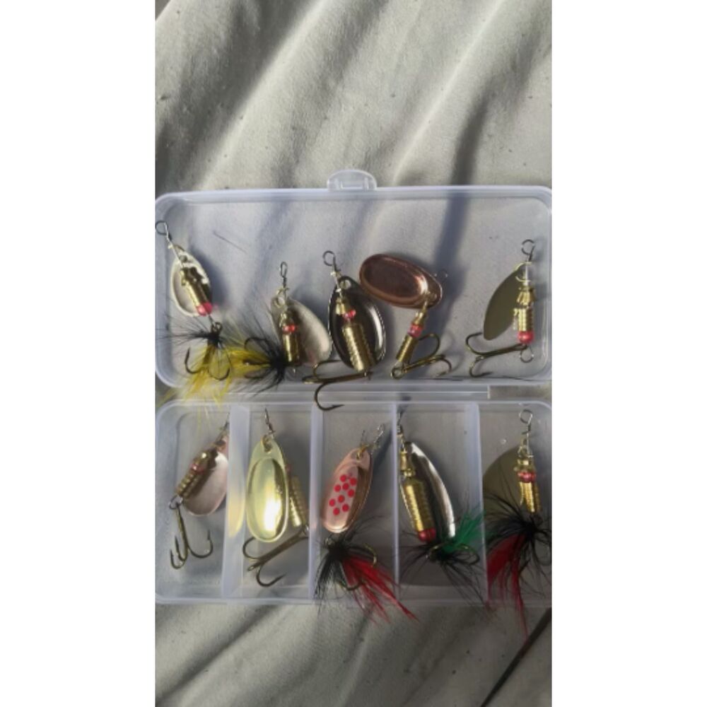 (5) 10pcs Fishing Lure Spinnerbait, Bass Trout Salmon Metal Spinner Tackle Boxes